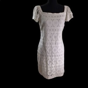 Summery, feminine  lace dress ivory lined small